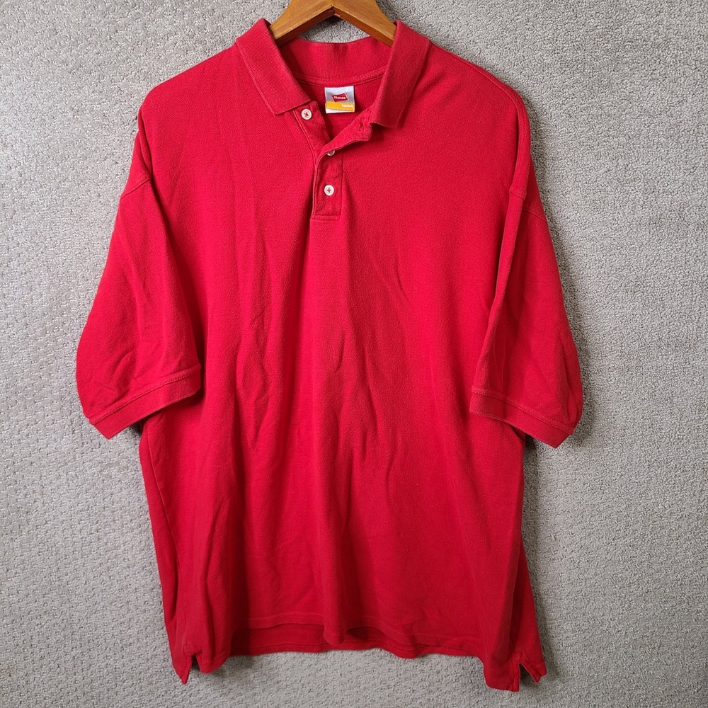 Hanes Shirt Mens XL‎ Red Polo SuperSoft Cotton Short Sleeve Casual Pique
